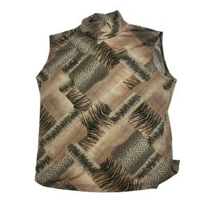 VTG 90s Y2K KC Stevens Animal Tiger Leopard Print Mock Neck Top Sz L